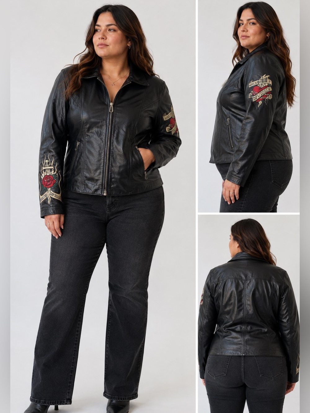 Harley Davidson Y2K Women’s 1W Genuine Leather Biker Embroidered Jacket 2004